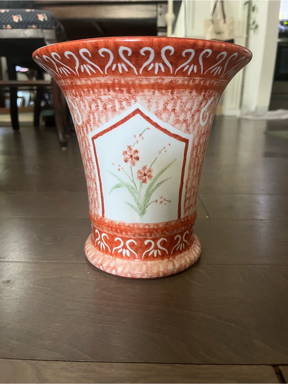 Red/Orange Floral Ceramic Vase